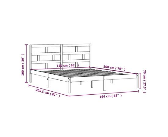 Cadru de pat, alb, 160x200 cm, lemn masiv de pin, 10 image