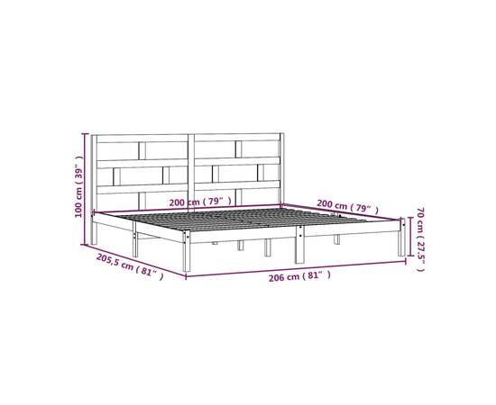 Cadru de pat, gri, 200x200 cm, lemn masiv de pin, 10 image