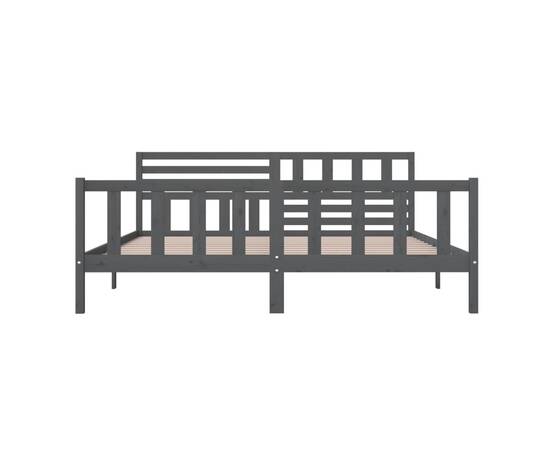 Cadru de pat, gri, 200x200 cm, lemn masiv, 5 image