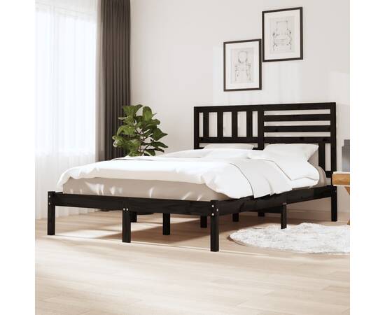 Cadru de pat 5ft king size, negru, 150x200 cm, lemn masiv pin