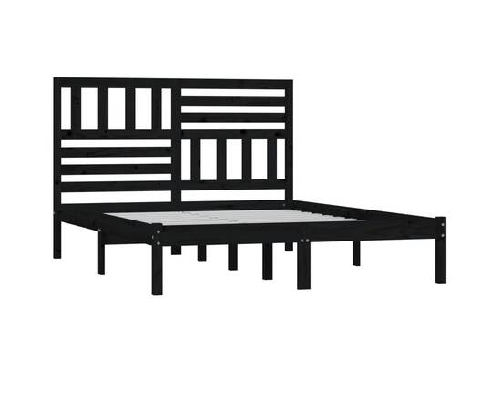 Cadru de pat 5ft king size, negru, 150x200 cm, lemn masiv pin, 3 image