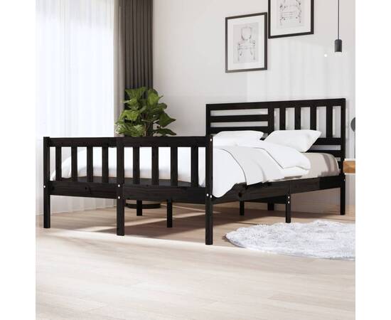 Cadru de pat 5ft king size, negru, 150x200 cm, lemn masiv