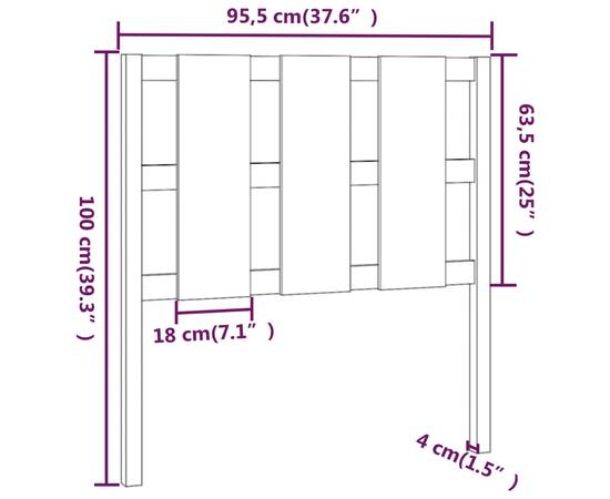 Tăblie de pat, 95,5x4x100 cm, lemn masiv de pin, 6 image