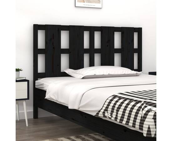 Tăblie de pat, negru, 125,5x4x100 cm, lemn masiv de pin