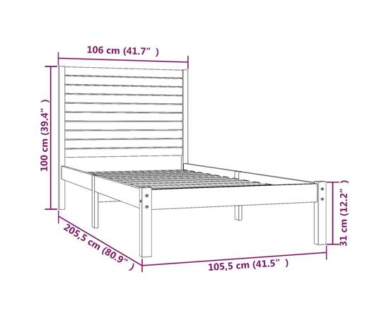 Cadru de pat, 100x200 cm, lemn masiv, 6 image