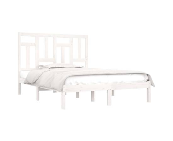 Cadru de pat, alb, 140x190 cm, lemn masiv de pin, 3 image