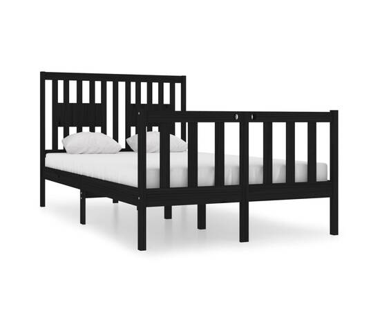 Cadru de pat dublu 4ft, negru, 120x190 cm, lemn masiv, 2 image