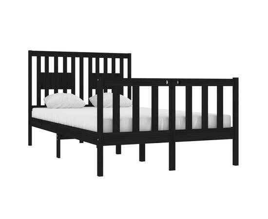 Cadru de pat dublu 4ft, negru, 120x190 cm, lemn masiv, 3 image