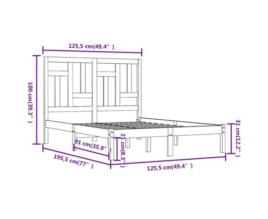 Cadru de pat mic dublu 4ft, alb, 120x190 cm, lemn masiv, 6 image