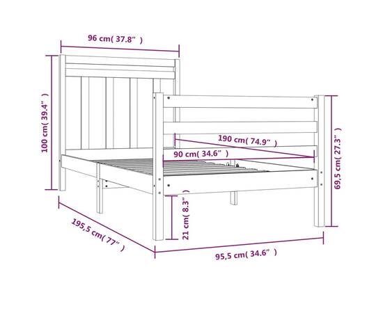 Cadru de pat single 3ft, 90x190 cm, lemn masiv, 6 image