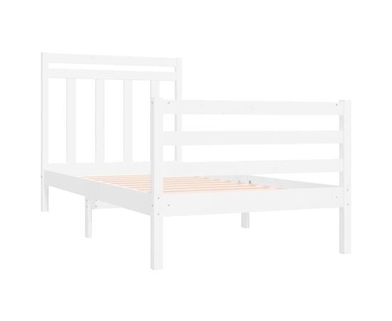 Cadru de pat single 3ft, alb, 90x190 cm, lemn masiv, 4 image