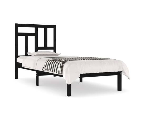 Cadru de pat single 3ft, negru, 90x190 cm, lemn masiv de pin, 2 image