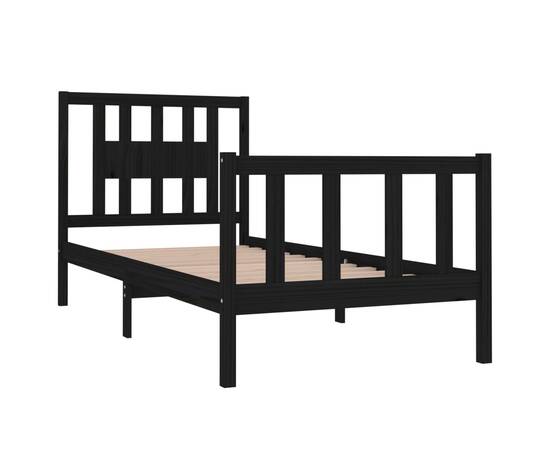 Cadru de pat single 3ft, negru, 90x190 cm, lemn masiv, 4 image