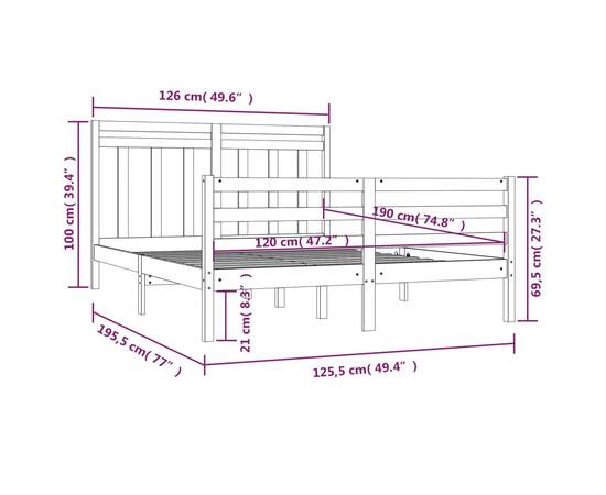 Cadru de pat small double 4ft, 120x190 cm, lemn masiv, 6 image