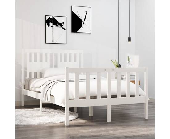 Cadru de pat small double 4ft, alb, 120x190 cm, lemn masiv