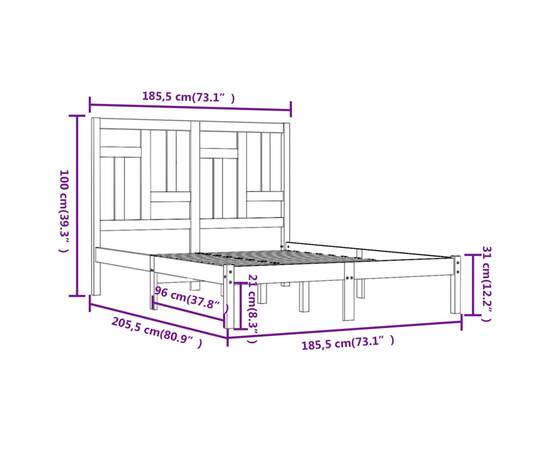 Cadru de pat super king 6ft, alb, 180x200 cm, lemn masiv de pin, 6 image