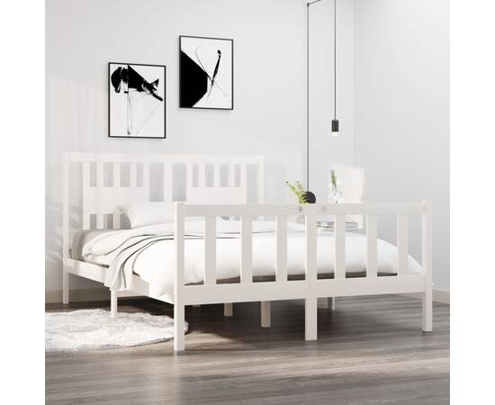Cadru pat, alb, 140x190 cm, lemn masiv