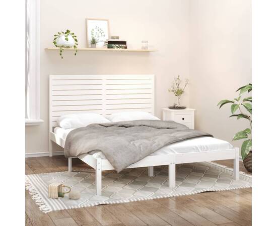 Cadru pat 5ft king size, alb, 150x200 cm, lemn masiv