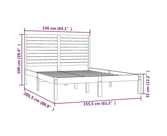 Cadru pat 5ft king size, alb, 150x200 cm, lemn masiv, 6 image