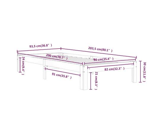 Cadru de pat, 90x200 cm, lemn masiv de pin, 8 image