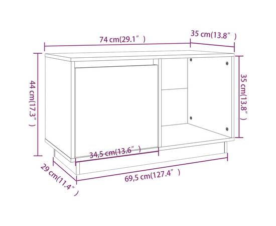 Comodă tv, alb, 74x35x44 cm, lemn masiv de pin, 10 image