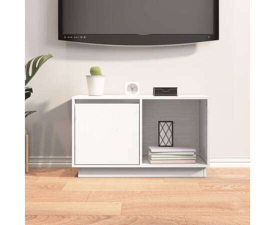 Comodă tv, alb, 74x35x44 cm, lemn masiv de pin, 7 image