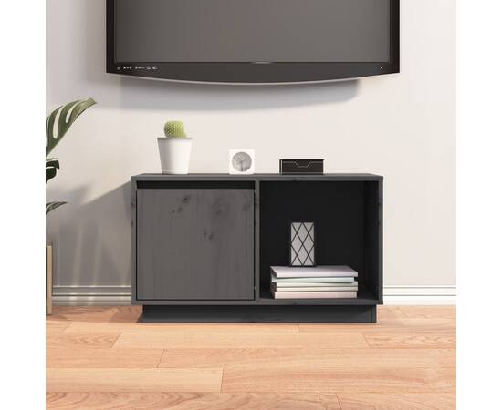 Comodă tv, gri, 74x35x44 cm, lemn masiv de pin, 7 image