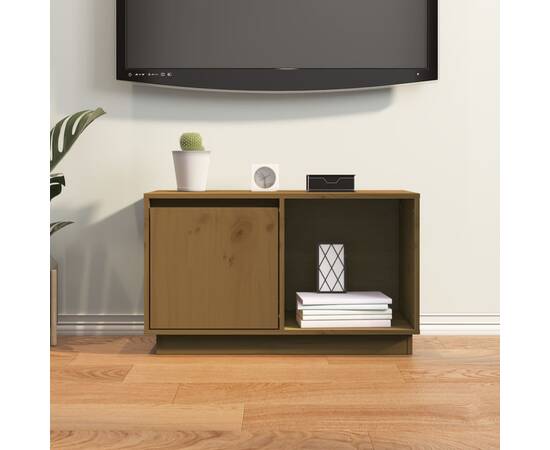 Comodă tv, maro miere, 74x35x44 cm, lemn masiv de pin, 7 image