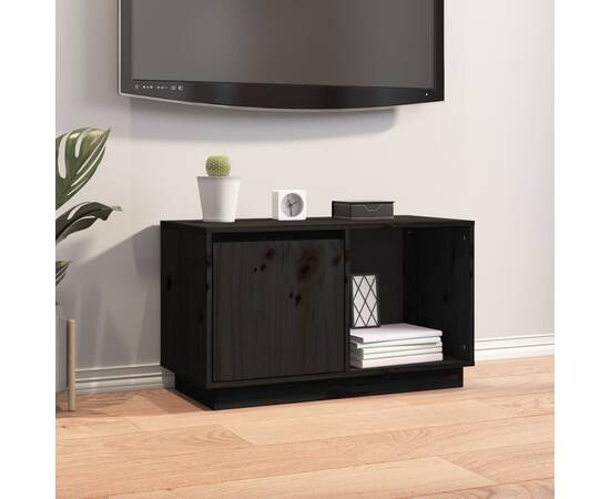 Comodă tv, negru, 74x35x44 cm, lemn masiv de pin
