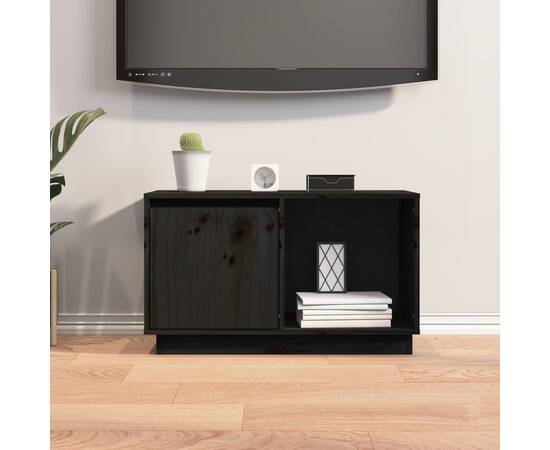 Comodă tv, negru, 74x35x44 cm, lemn masiv de pin, 7 image