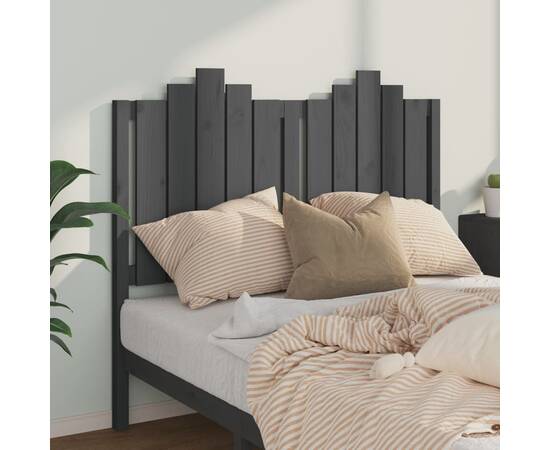 Tăblie de pat, gri, 126x4x110 cm, lemn masiv de pin, 3 image