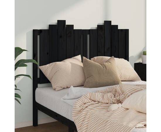 Tăblie de pat, negru, 126x4x110 cm, lemn masiv de pin, 3 image