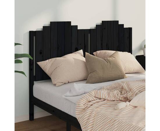 Tăblie de pat, negru, 156x4x110 cm, lemn masiv de pin, 3 image