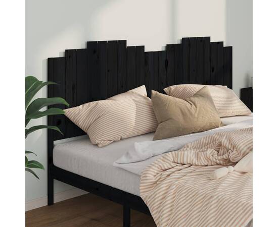 Tăblie de pat, negru, 206x4x110 cm, lemn masiv de pin, 3 image