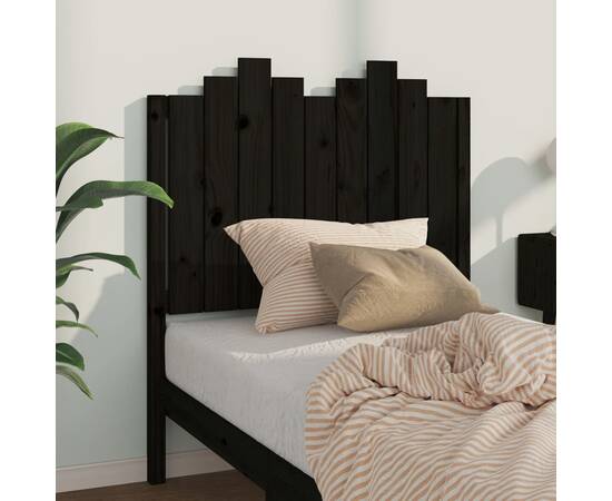 Tăblie de pat, negru, 96x4x110 cm, lemn masiv de pin, 3 image