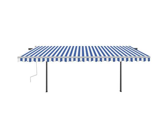 Copertină retractabilă automat, cu stâlpi, albastru/alb 5x3,5 m, 3 image