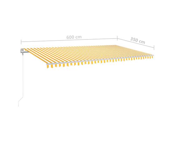 Copertină retractabilă automat, cu stâlpi, galben&alb, 6x3,5 m, 11 image