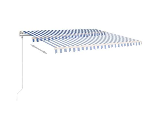 Copertină retractabilă automat, stâlpi, albastru/alb, 4,5x3,5 m, 5 image