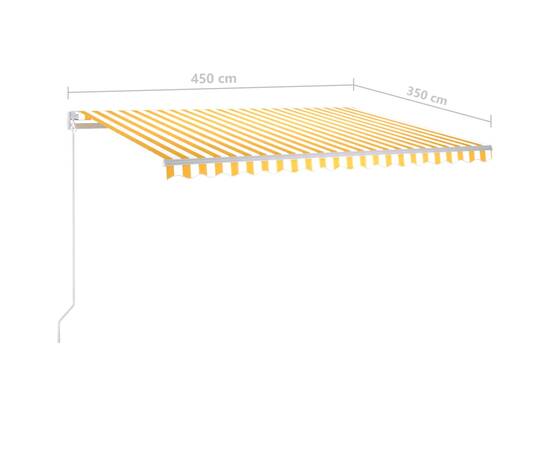 Copertină retractabilă automat, stâlpi, galben & alb, 4,5x3,5 m, 11 image