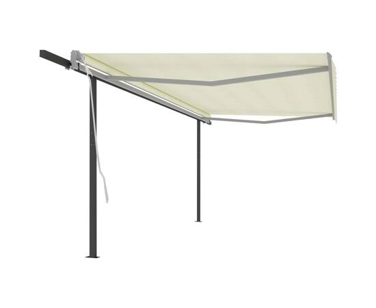 Copertină retractabilă manual, cu stâlpi, crem, 5x3,5 m