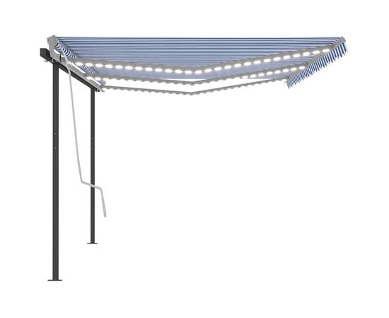 Copertină retractabilă manual cu led, albastru&alb, 6x3,5 m, 4 image