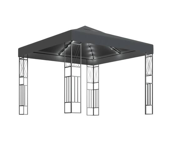 Pavilion cu șir de lumini led, antracit, 3x3 m, țesătură