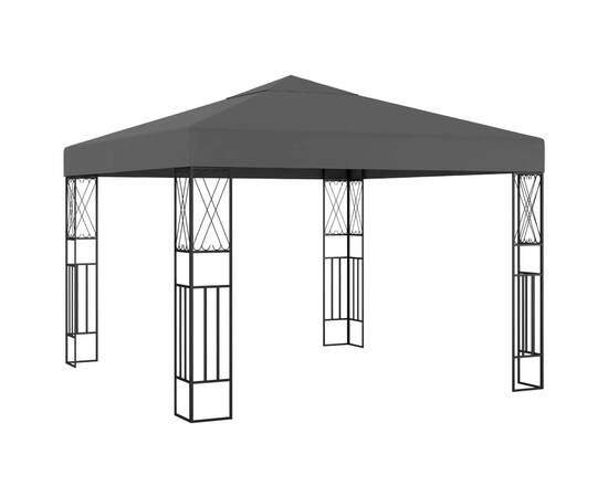 Pavilion cu șir de lumini led, antracit, 3x3 m, țesătură, 2 image