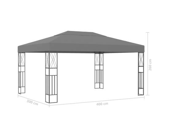 Pavilion cu șir de lumini led, antracit, 3x4 m, țesătură, 9 image