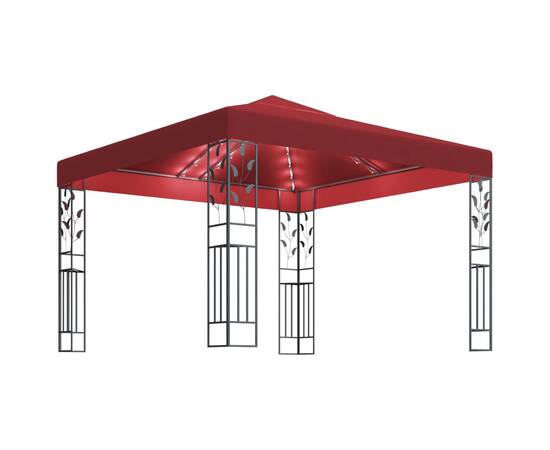 Pavilion cu șir de lumini led, roșu vin, 3x3 m