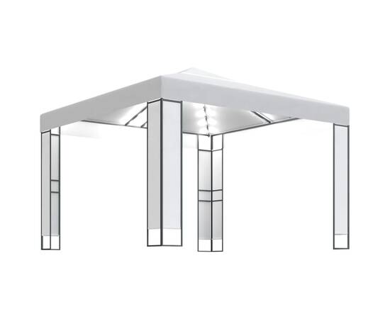 Pavilion cu acoperiș dublu & șiruri de lumini led, alb, 3x3 m