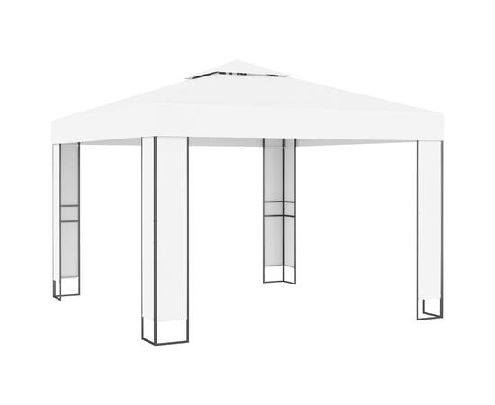 Pavilion cu acoperiș dublu & șiruri de lumini led, alb, 3x3 m, 2 image