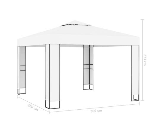 Pavilion cu acoperiș dublu & șiruri de lumini led, alb, 3x3 m, 7 image
