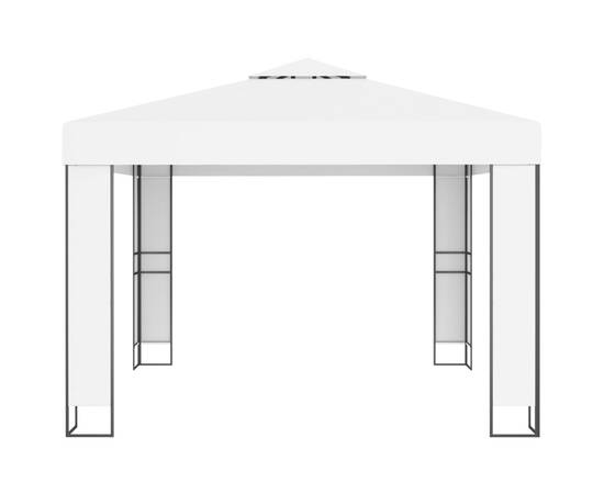 Pavilion cu acoperiș dublu & șiruri de lumini led, alb, 3x3 m, 3 image