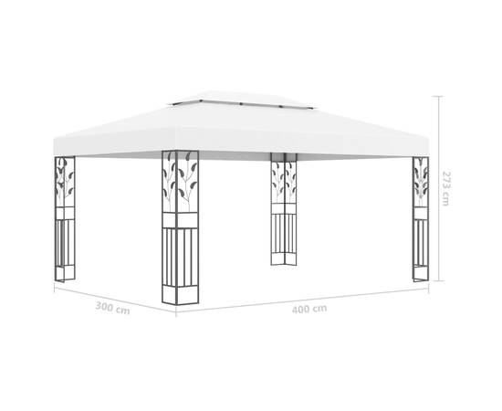 Pavilion cu acoperiș dublu & șiruri de lumini led, alb, 3x4 m, 9 image